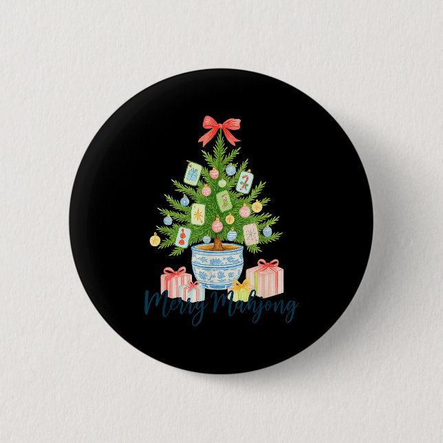Macaron Rond 5 Cm Merry Mahjong Christmas Tree Chinoiserie Holiday  (Devant)