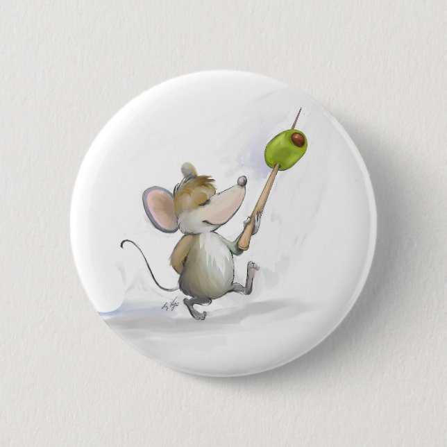 Macaron Rond 5 Cm Merry Mouse Moe avec bouton Olive (Devant)