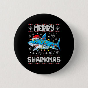 Macaron Rond 5 Cm Merry Sharkmas Sharkmas Père Noël laids lumières d