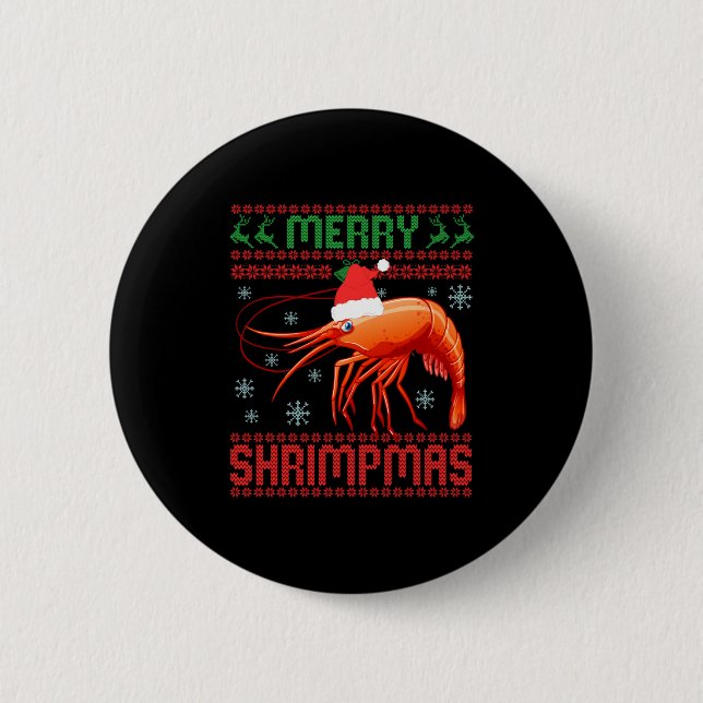 Macaron Rond 5 Cm Merry Shrimpmas Funny Shrimp Ugly Christmas Sweate (Devant)