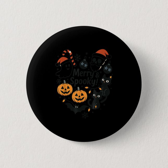 Macaron Rond 5 Cm Merry Soky Halloween Christmas Cute Cats Pumpkins  (Devant)