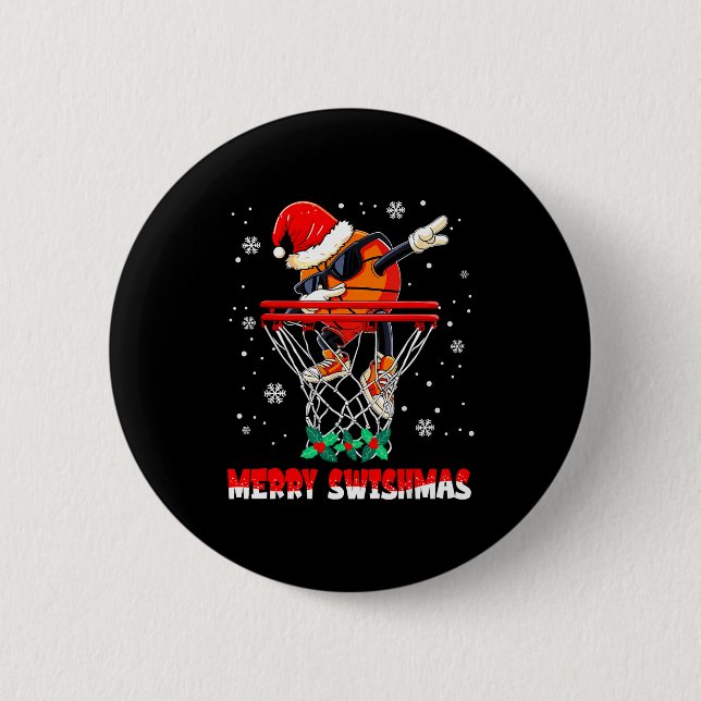 Macaron Rond 5 Cm Merry Swishmas Basketball Funny Dabbing Basketball (Devant)