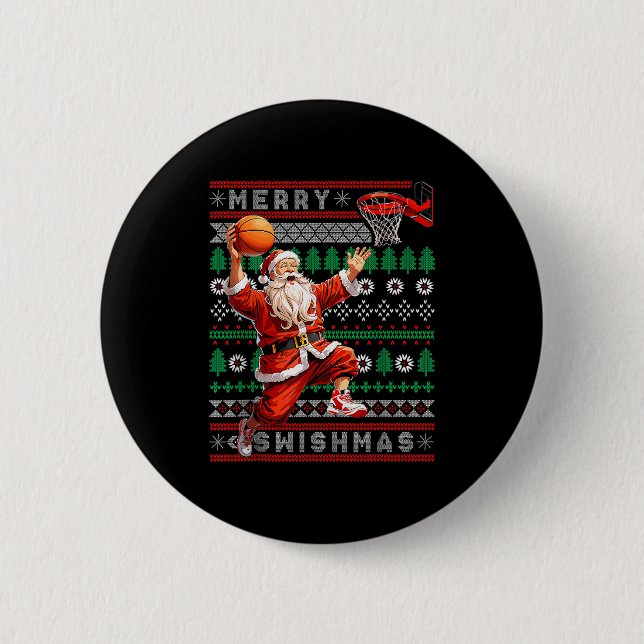 Macaron Rond 5 Cm Merry Swishmas Basketball Ugly Christmas Xmas Men  (Devant)
