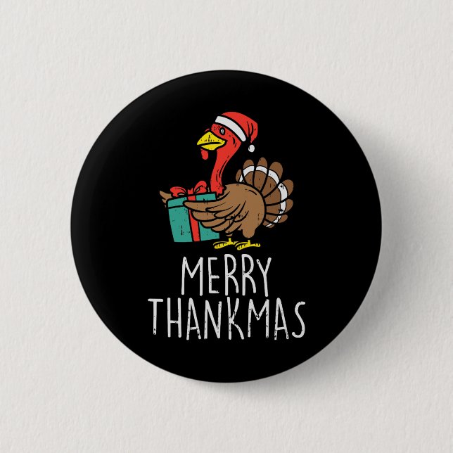 Macaron Rond 5 Cm Merry Thankmas Santa Turkey Day Thanksgiving (Devant)