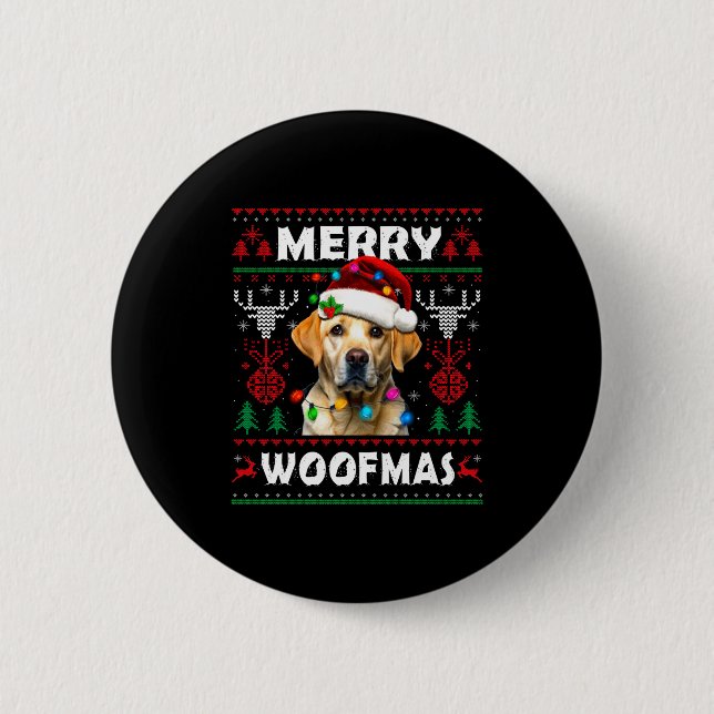 Macaron Rond 5 Cm Merry Woofmas Yellow Labrador Christmas Ugly Sweat (Devant)