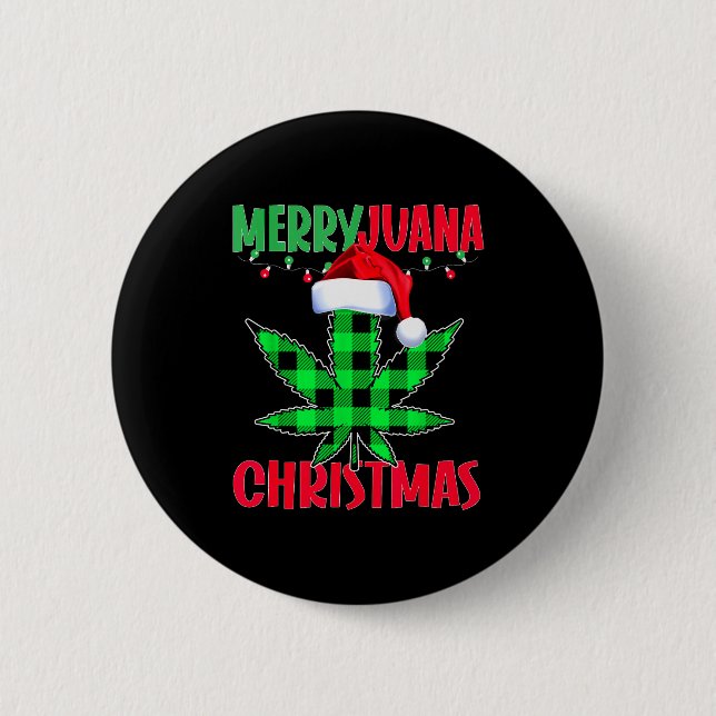 Macaron Rond 5 Cm Merryjuana Weed Leaf Funny Christmas Pajama X-mas  (Devant)