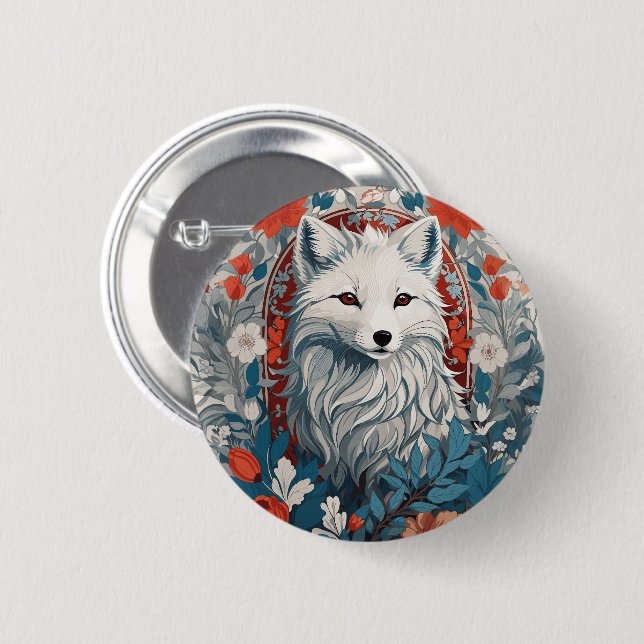 Macaron Rond 5 Cm Métissage de la faune du renard arctique (Devant & derrière)