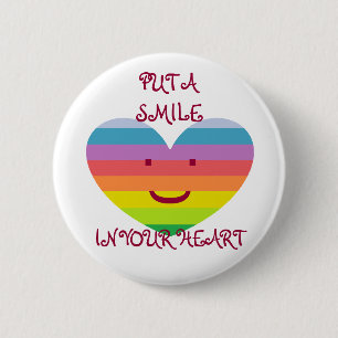 Macaron Rond 5 Cm METTEZ un SOURIRE DANS VOTRE bouton de COEUR