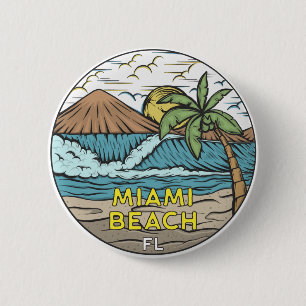 Macaron Rond 5 Cm Miami Beach Florida Vintage