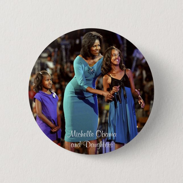Macaron Rond 5 Cm Michelle Obama et filles (Devant)