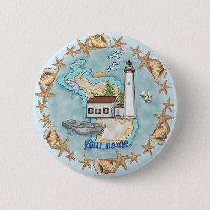 Macaron Rond 5 Cm Michigan Shells Lighthouse épinglette
