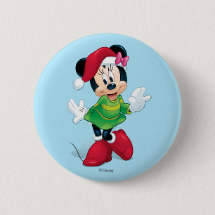 Macaron Rond 5 Cm Mickey & Friends   Minnie Vêtue Pour Noël