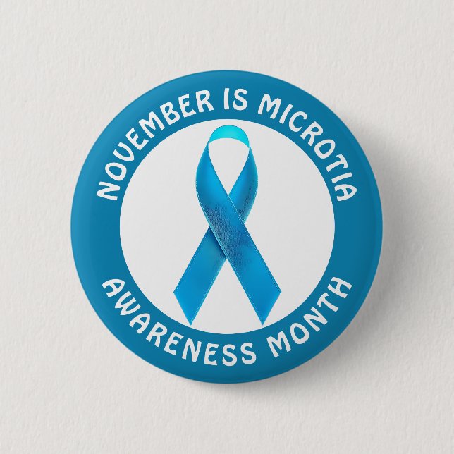 Macaron Rond 5 Cm Microtia Blue Awareness Month Ribbon (Devant)
