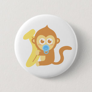 Macaron Rond 5 Cm Mignon bébé singe de dessin animé avec une banane