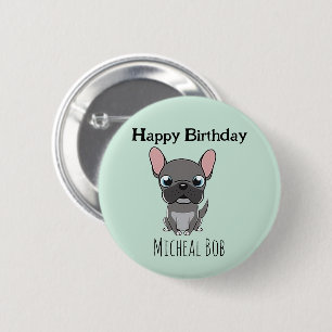 Macaron Rond 5 Cm Mignon chien pug gris personnalisé joyeux annivers