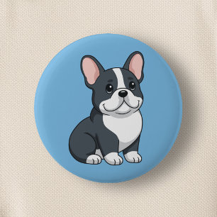 Macaron Rond 5 Cm Mignon chiot Bouledogue Français noir et blanc sur