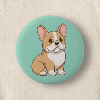 Macaron Rond 5 Cm Mignon chiot Bouledogue Français sur fond vert