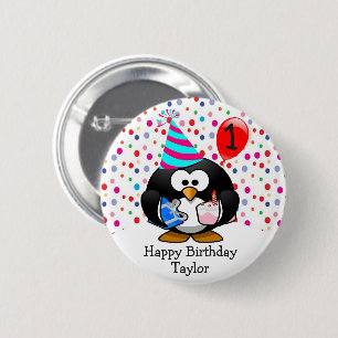 Macaron Rond 5 Cm Mignon Enfant 1er Joyeux Anniversaire Manchot