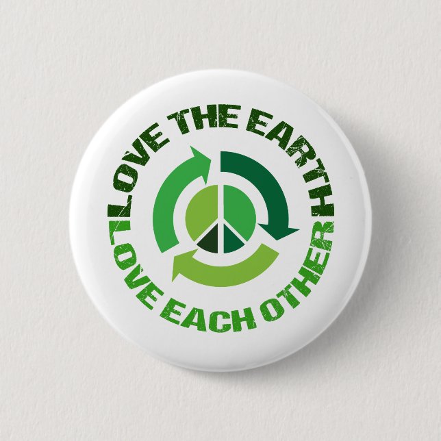 Macaron Rond 5 Cm Mignon Love The Earth Activiste De l'environnement (Devant)