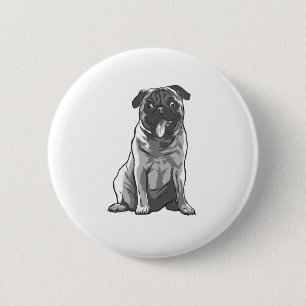 Macaron Rond 5 Cm Mignon Pug avec Bonne Humeur