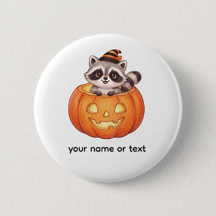Macaron Rond 5 Cm Mignon Raton laveur d'Halloween dans une citrouill