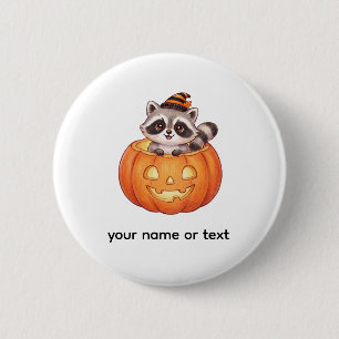 Macaron Rond 5 Cm Mignon Raton Laveur d'Halloween dans une Citrouill