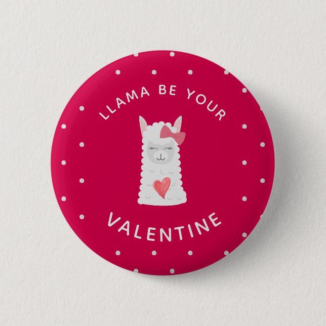 Macaron Rond 5 Cm Mignonne et drôle Lama Saint Valentin (Devant)