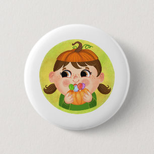 Macaron Rond 5 Cm Mignonne fille en costume d'Halloween Citrouille