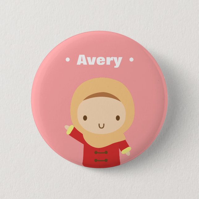 Macaron Rond 5 Cm Mignonne fille musulmane avec Hijab Écharpe hiver (Devant)