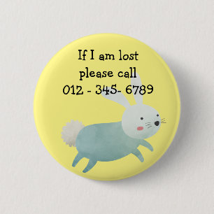 Macaron Rond 5 Cm Mignonne lapin, contact d'urgence pour enfants
