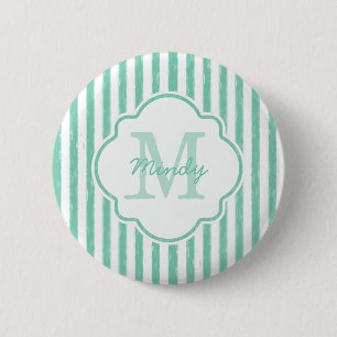 Macaron Rond 5 Cm Mignonne Mint Green Peint Grilles Monogramme et no