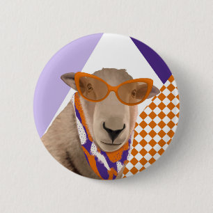 Macaron Rond 5 Cm Mignonne Mouton Avec Lunettes