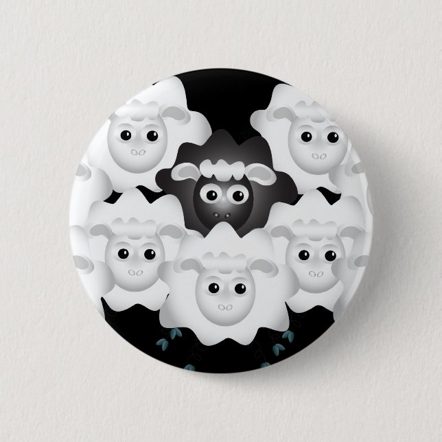 Macaron Rond 5 Cm Mignonne mouton noir de la famille (Devant)