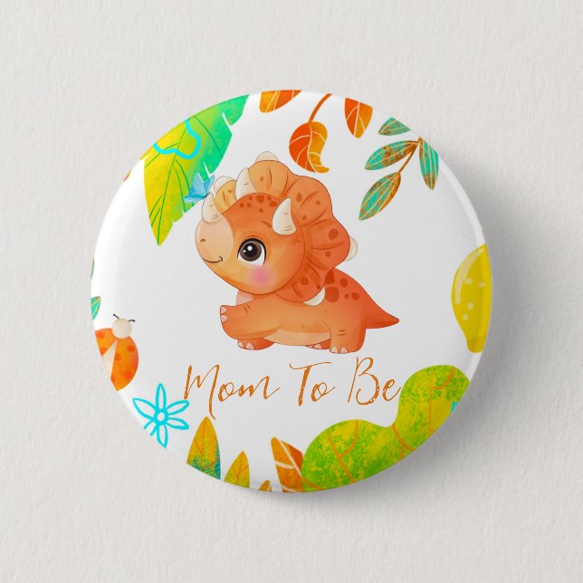 Macaron Rond 5 Cm Mignonne Orange Dinosaur Maman À Être Bouton (Devant)