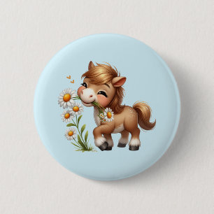 Macaron Rond 5 Cm Mignonne Pony Mange Manger Des Marguerites