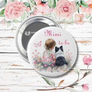 Macaron Rond 5 Cm Mimi à venir Baby Shower Bébé Rose et Chien
