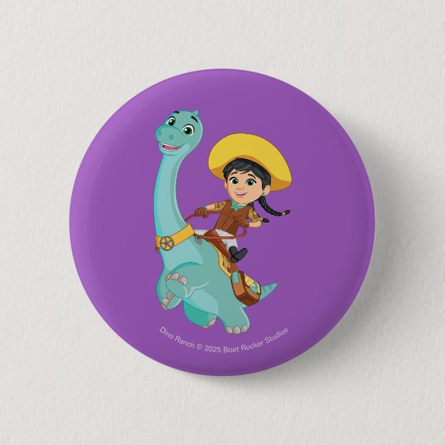 Macaron Rond 5 Cm Min & Clover | Joyeux Cowgirl & Brontosaurus Ride (Devant)