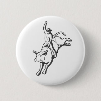 Macaron Rond 5 Cm Minimal Bull Rider Line Art Western Pin