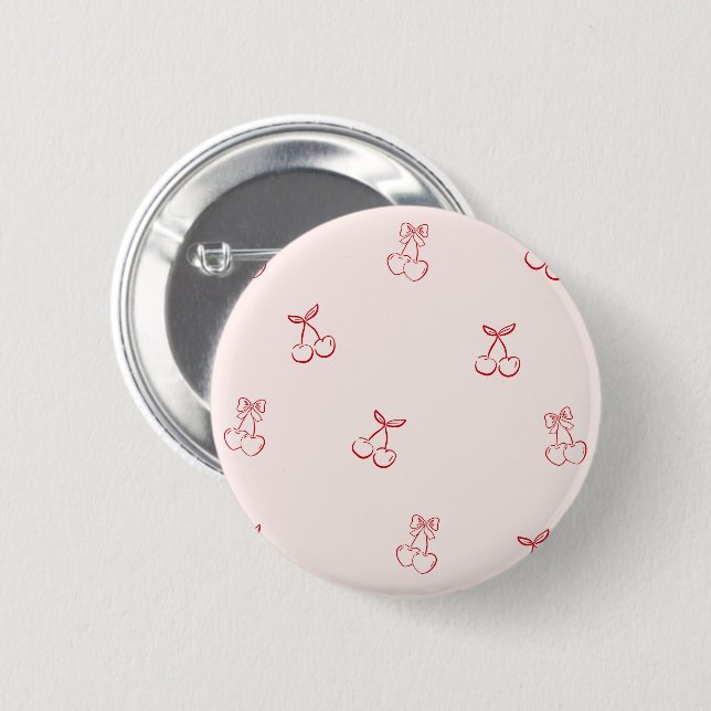 Macaron Rond 5 Cm Minimalisme de contour de cerise (Devant & derrière)