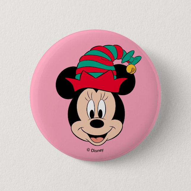 Macaron Rond 5 Cm Minnie | Casquette elfe de Noël (Devant)