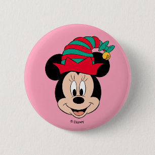 Macaron Rond 5 Cm Minnie   Casquette elfe de Noël
