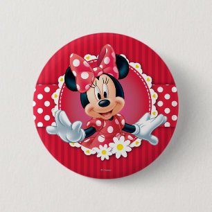 Macaron Rond 5 Cm Minnie rouge Cadre de fleurs