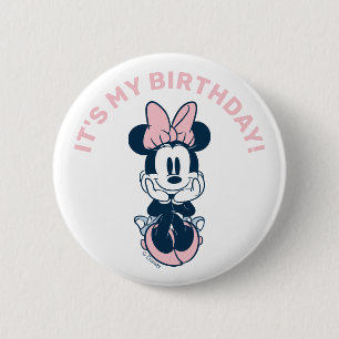 Macaron Rond 5 Cm Minnie Souris rose et bleu C'est mon anniversaire