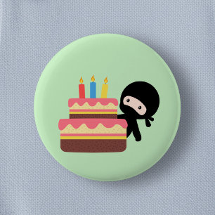 Macaron Rond 5 Cm Minuscule Ninja derrière le gâteau d'anniversaire