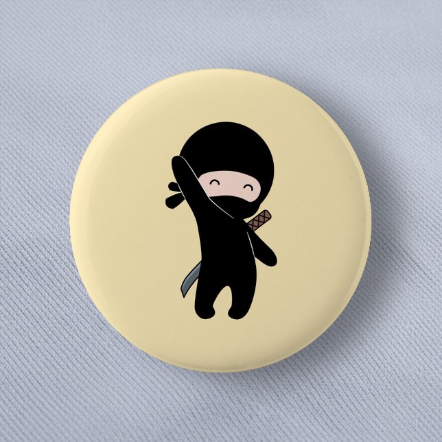 Macaron Rond 5 Cm Minuscule Ninja heureux sur Jaune (Créateur téléchargé)