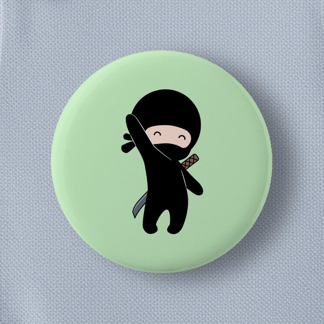 Macaron Rond 5 Cm Minuscule Ninja heureux sur vert (Créateur téléchargé)