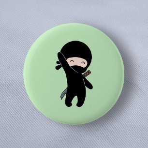 Macaron Rond 5 Cm Minuscule Ninja heureux sur vert