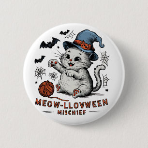 Macaron Rond 5 Cm Mischief Meow-lloween