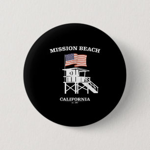 Macaron Rond 5 Cm Mission Beach Shirt Retro San Diego California Bea