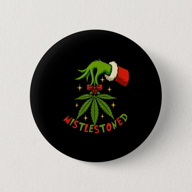 Macaron Rond 5 Cm Mistlestoned Weed Leaf Funny Stoner Christmas  (Devant)